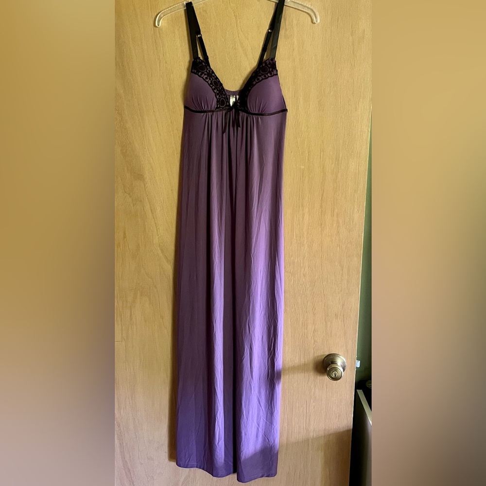 Ambrielle Purple with Black Lace Accent Long Flowing Nightgown